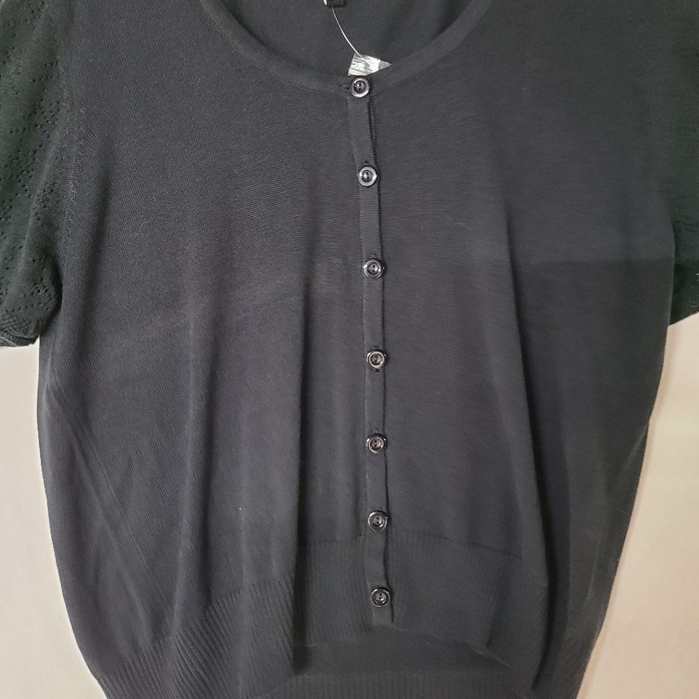 NWOT Notations SZ XL Black Short Sleeve Black Cardigan Sweater - Picture 6 of 7